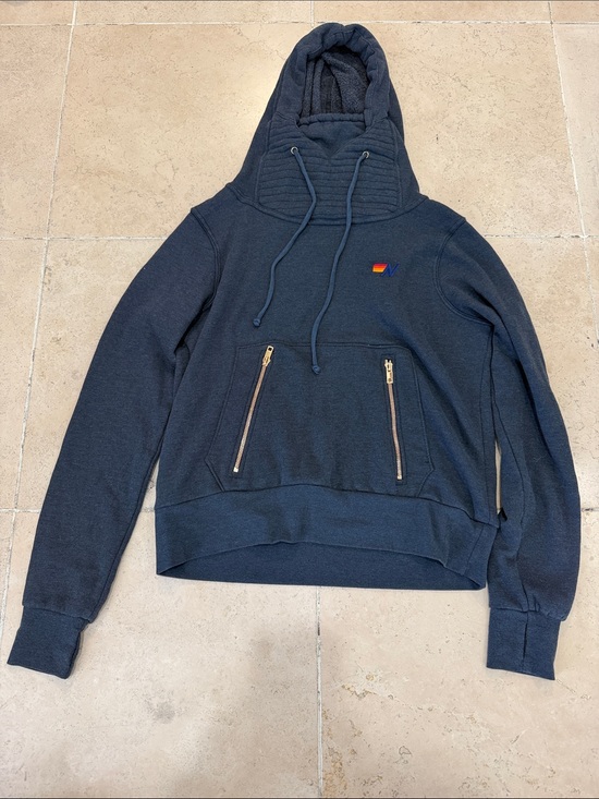 Aviator Nation Sweaters - Aviator Nation Slate Blue Hooded Zip Pocket Jacket